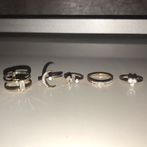 Set of 5 Costume Gold and Diamond Rings